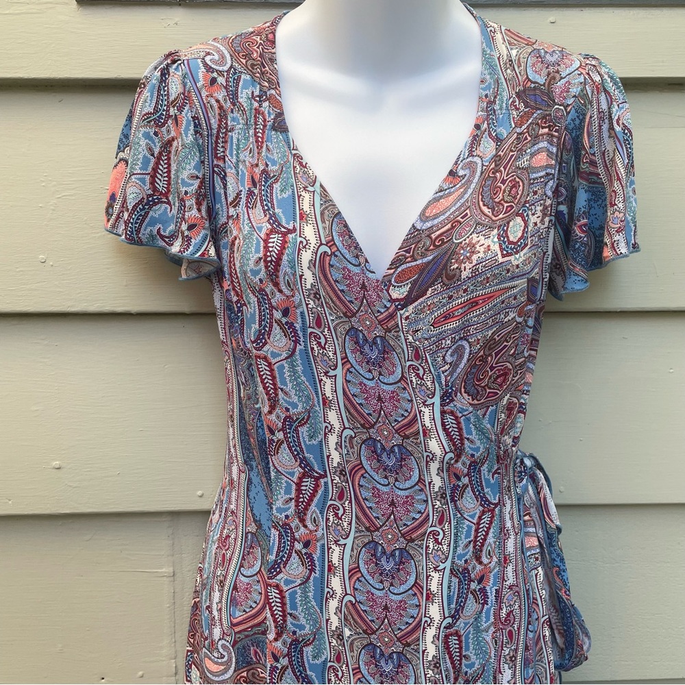 Pinup Brand Loco Linda Paisley Wrap Dress Short Sleeve Extra Small